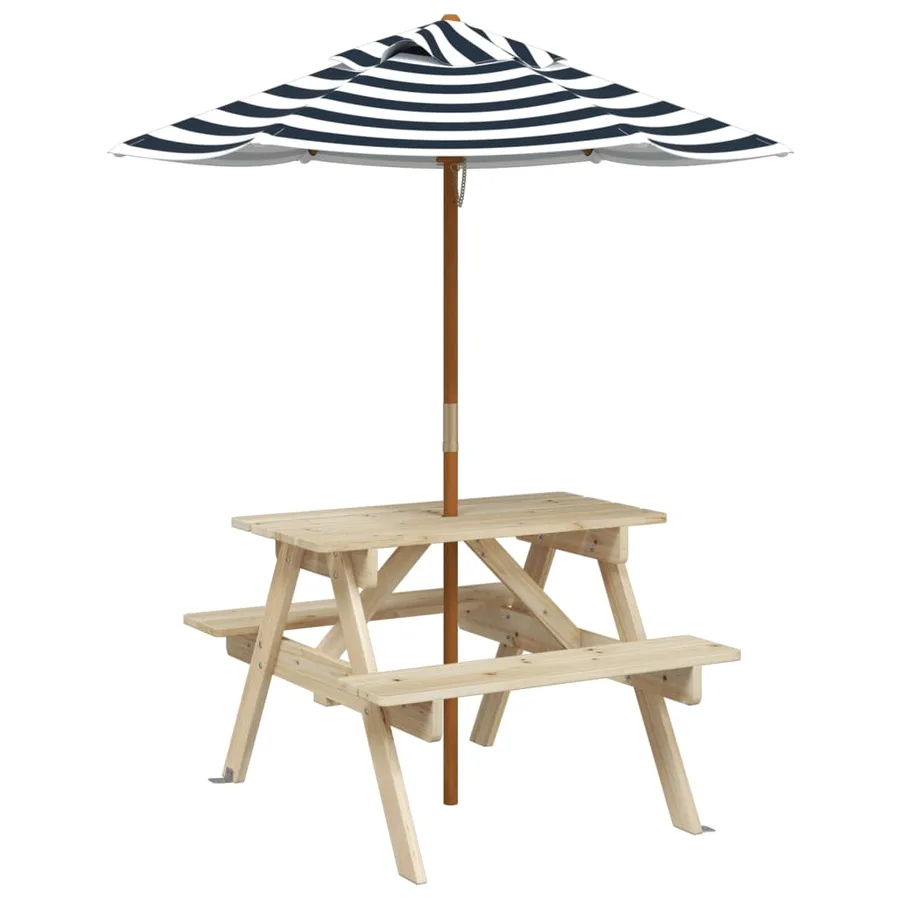 Table de pique-nique pour 4 enfants avec parasol bois de sapin - 2