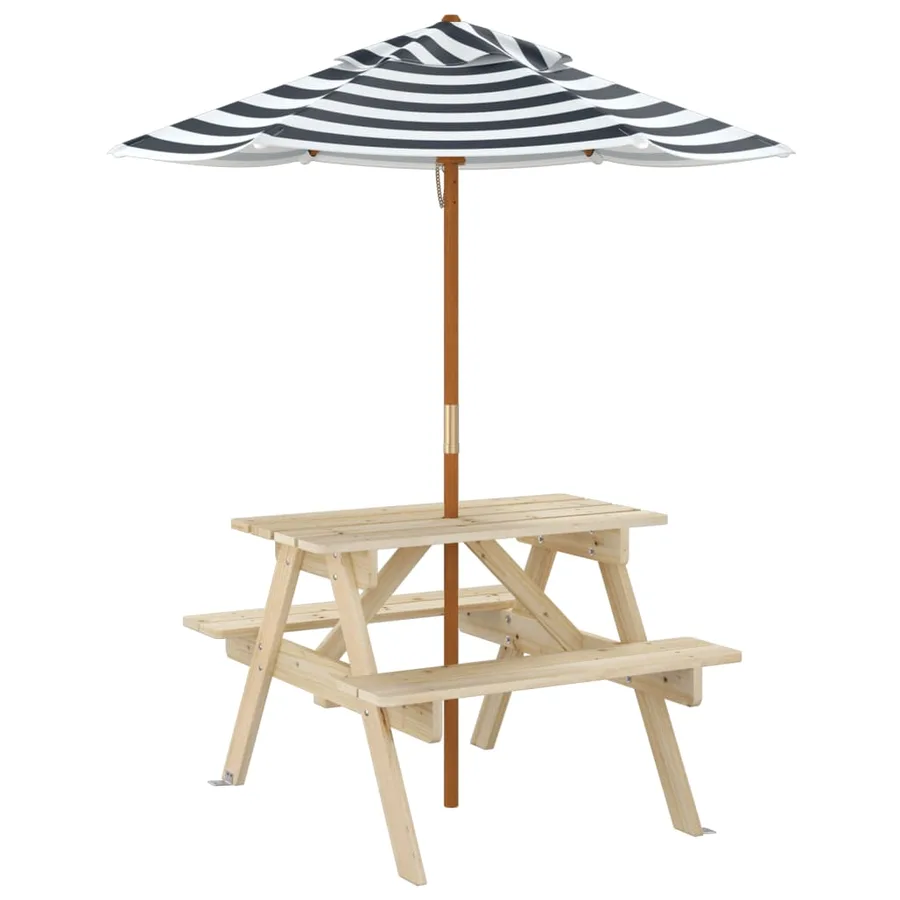 Table de pique-nique pour 4 enfants avec parasol bois de sapin - 5