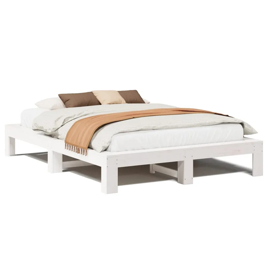 Cadre de lit sans matelas blanc 160x200 cm bois de pin massif - 2
