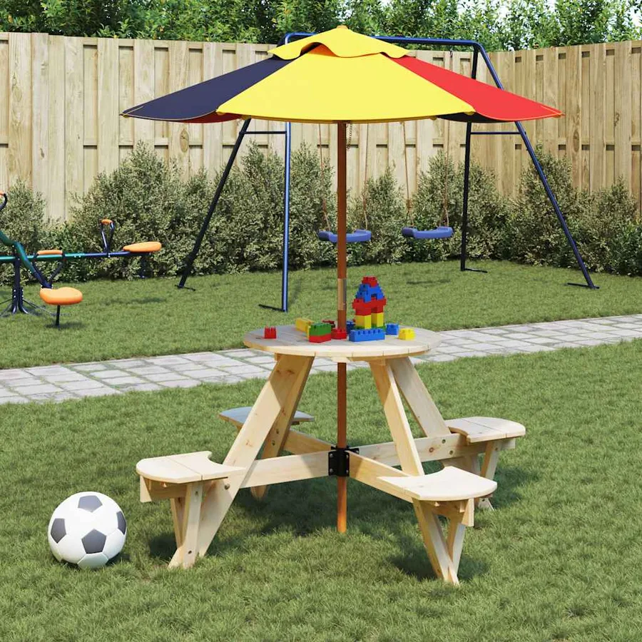 Table de pique-nique pour 4 enfants avec trou de parasol rond - 3