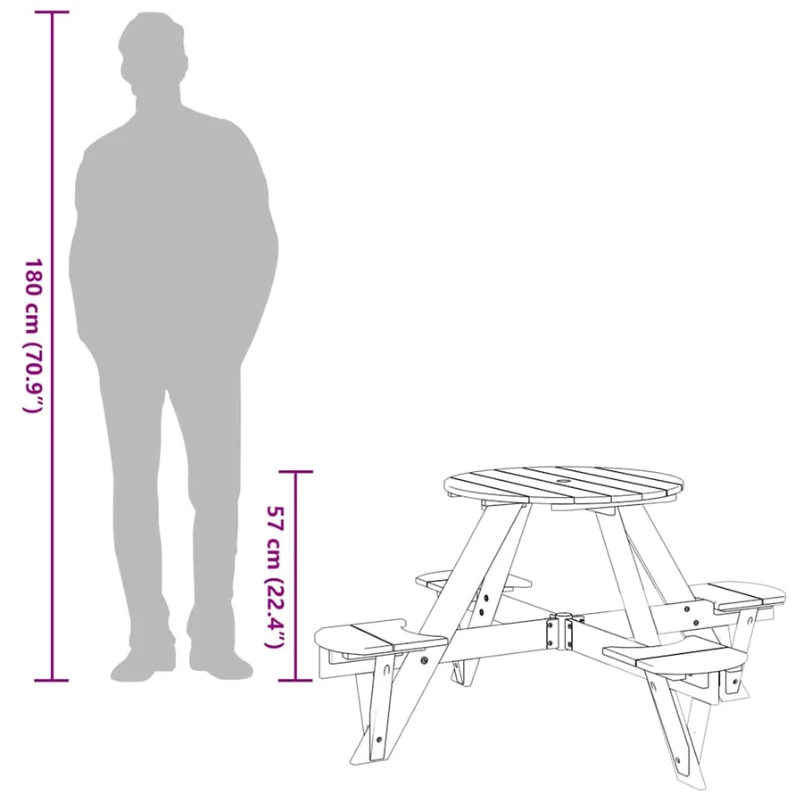 Table de pique-nique pour 4 enfants avec trou de parasol rond - 9