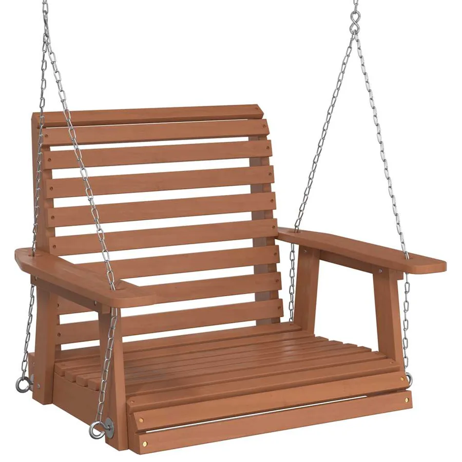 Chaise balançoire de jardin chaînes en métal bois massif sapin - 2
