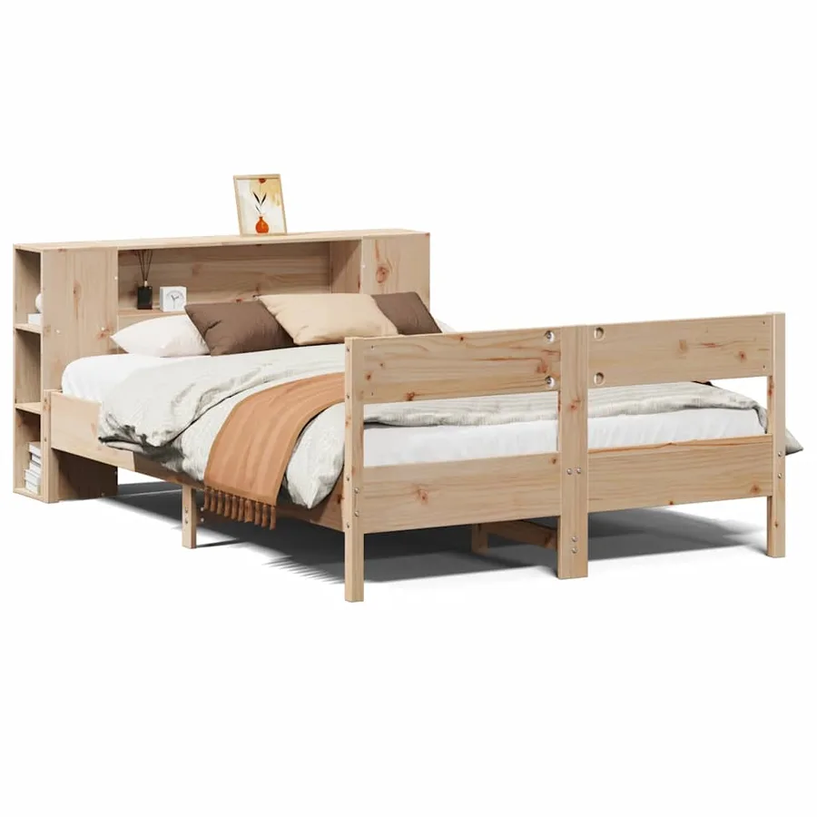 Lit bibliothèque sans matelas 150x200 cm bois massif de pin - 2