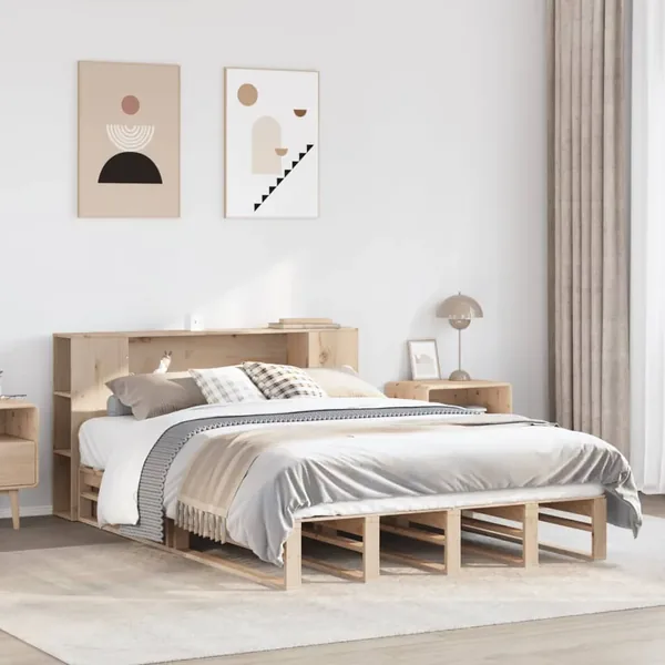 Lit bibliothèque sans matelas 150x200 cm bois massif