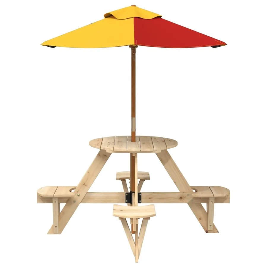 Table de pique-nique pour 4 enfants avec parasol rond sapin - 3
