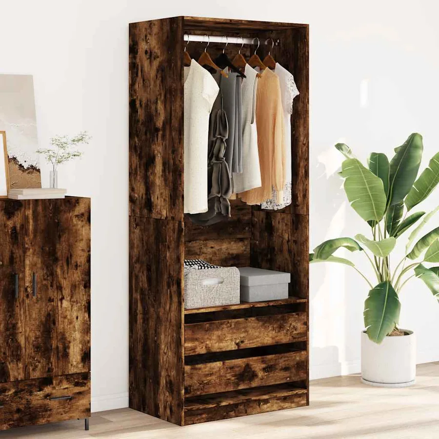 Garde-robe chêne fumé 80x50x200 cm bois d'ingénierie - 3