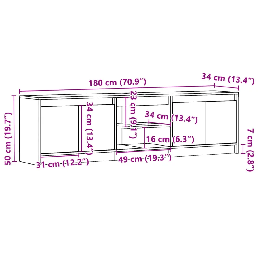 Meuble TV avec LED blanc 180x34x50 cm bois d'ingénierie - 14