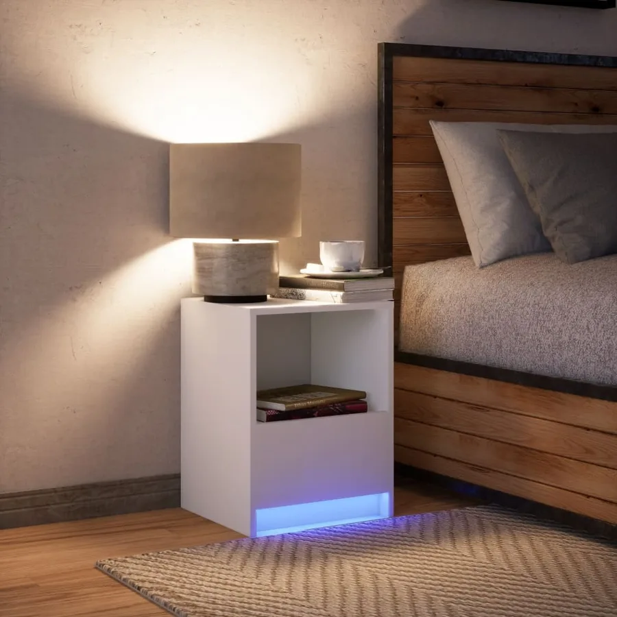 Armoire de chevet avec lumières LED blanc bois d'ingénierie - 5