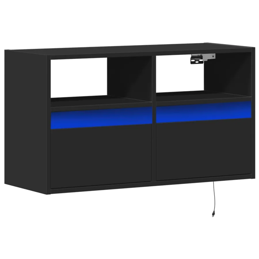 Meuble TV mural avec lumières LED noir 80x31x45 cm - 3