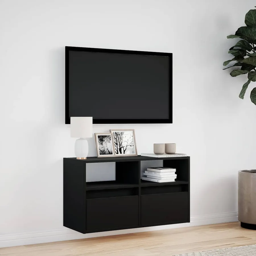 Meuble TV mural avec lumières LED noir 80x31x45 cm - 4