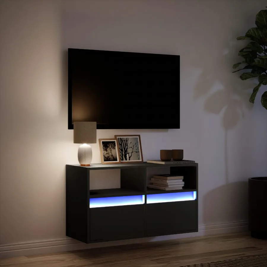 Meuble TV mural avec lumières LED noir 80x31x45 cm - 5