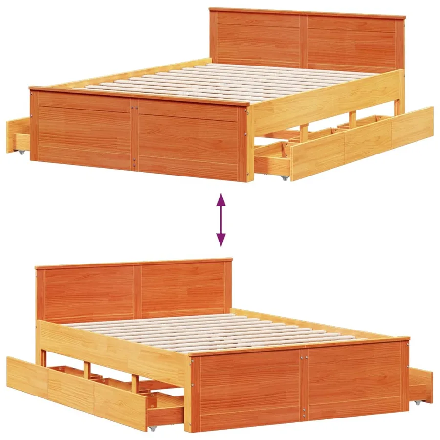 Cadre de lit sans matelas avec tête de lit brun cire 140x200 cm - 10