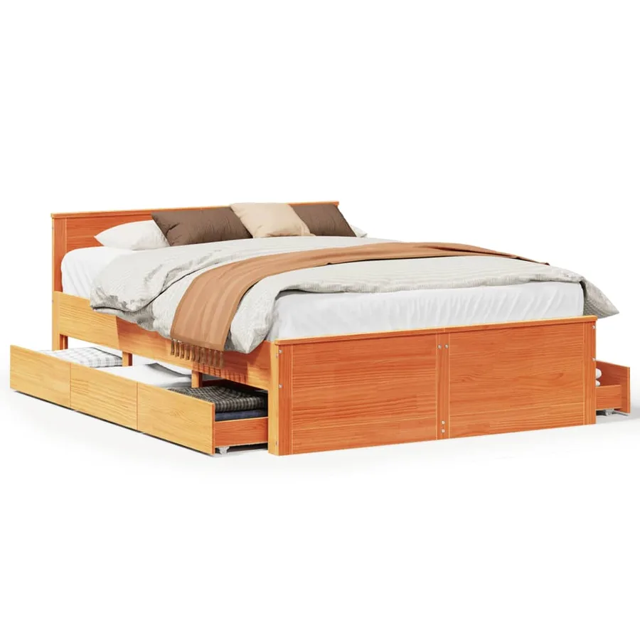 Cadre de lit sans matelas avec tête de lit brun cire 140x200 cm - 2