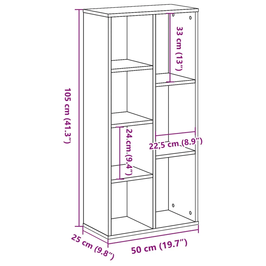 Bibliothèque sonoma gris 50x25x105 cm bois d'ingénierie - 9