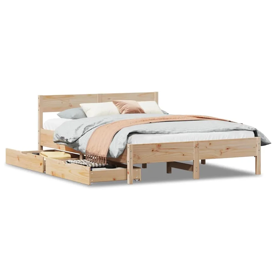 Cadre de lit sans matelas 135x190 cm bois de pin massif - 2
