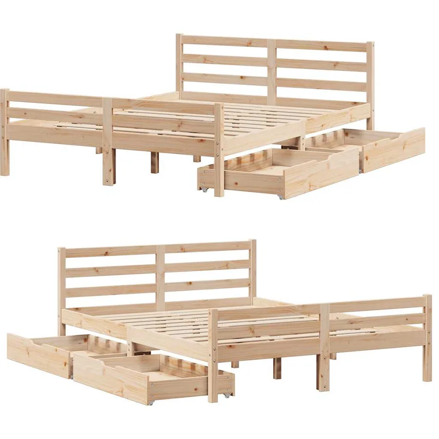 Cadre de lit sans matelas 140x190 cm bois de pin massif - 9