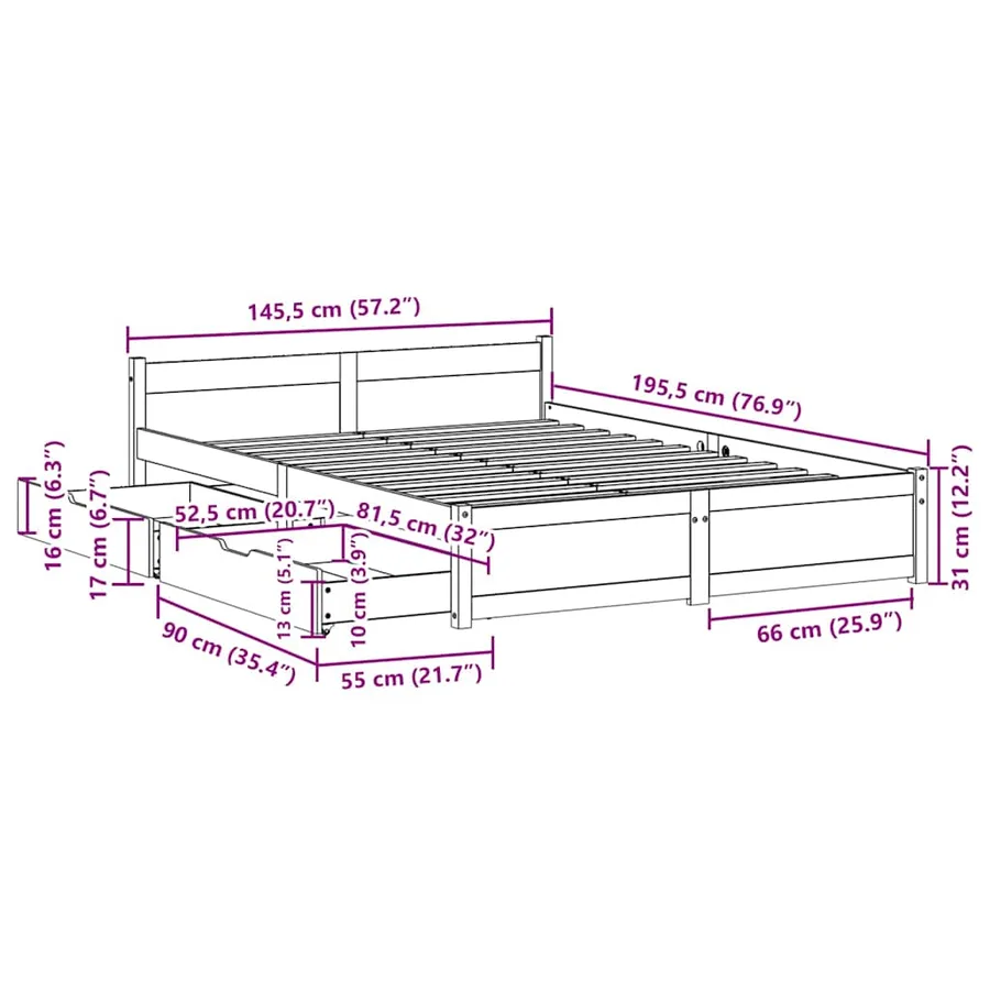 Cadre de lit sans matelas 140x190 cm bois de pin massif - 12