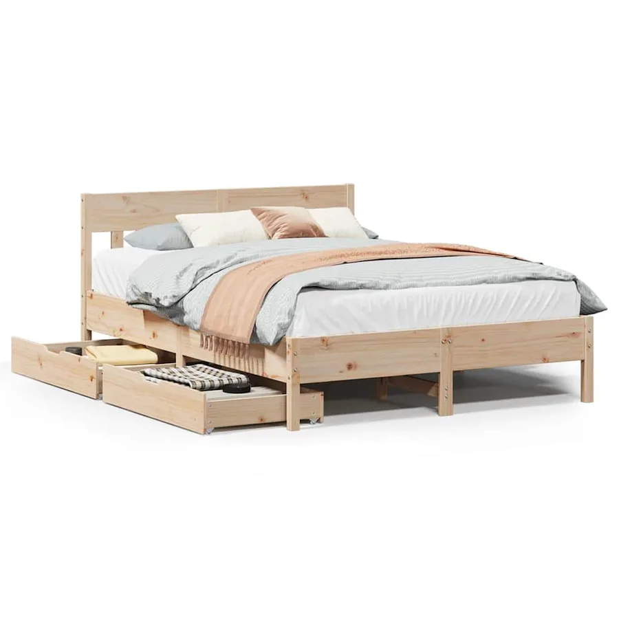 Cadre de lit sans matelas 135x190 cm bois de pin massif - 2