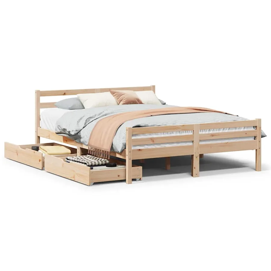 Cadre de lit sans matelas 135x190 cm bois de pin massif - 2