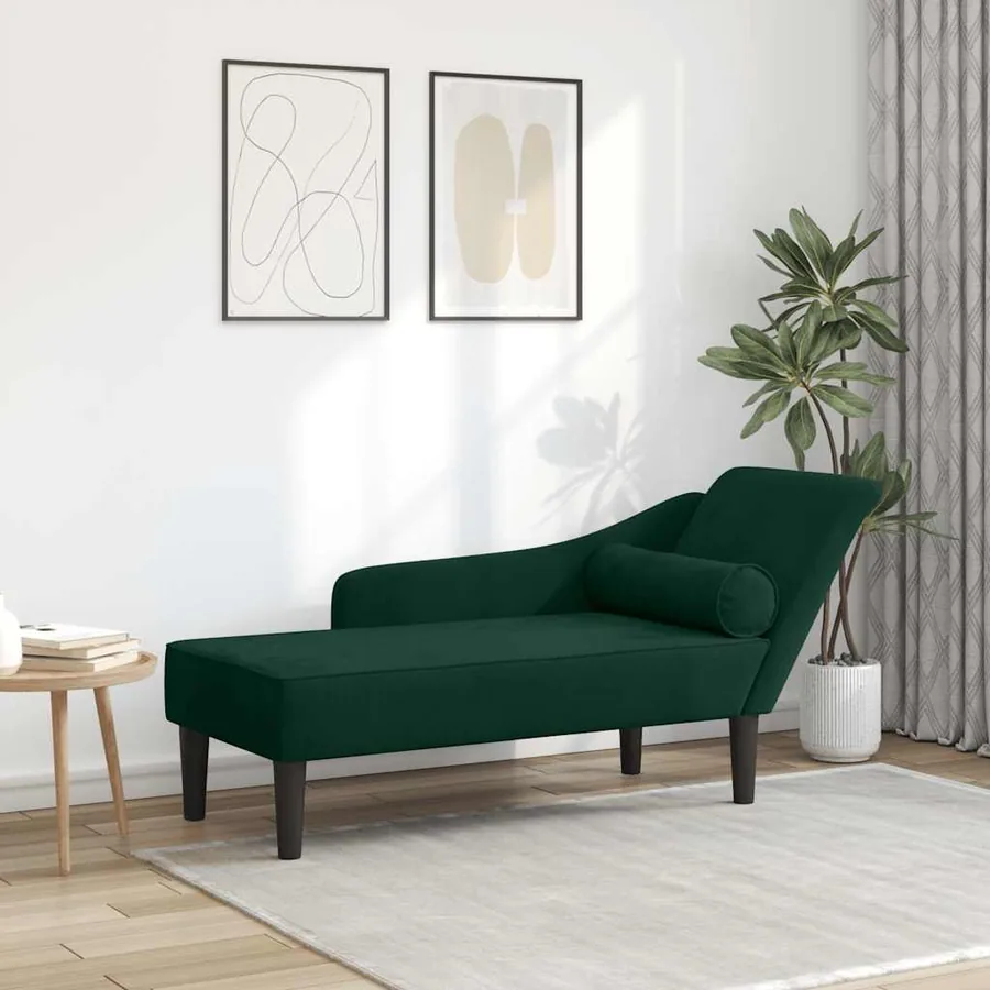 Chaise longue avec coussins vert foncé velours