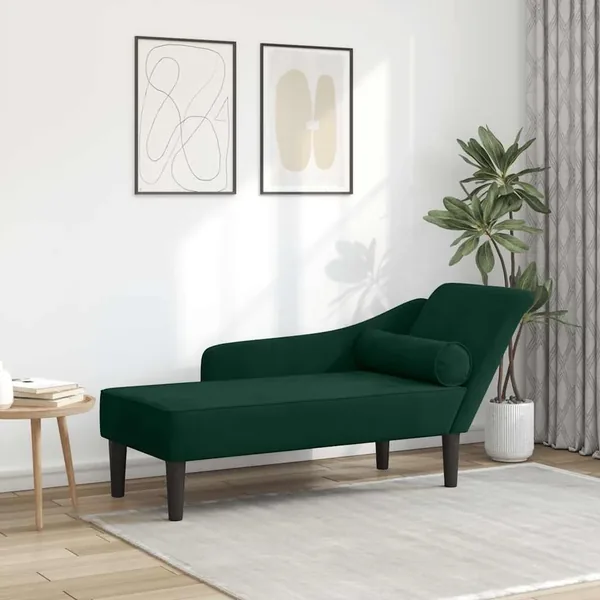 Chaise longue avec coussins vert foncé velours