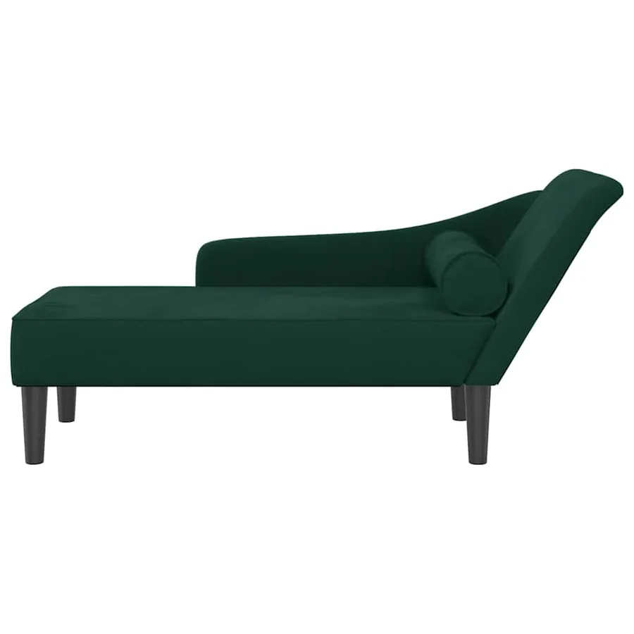 Chaise longue avec coussins vert foncé velours - 3