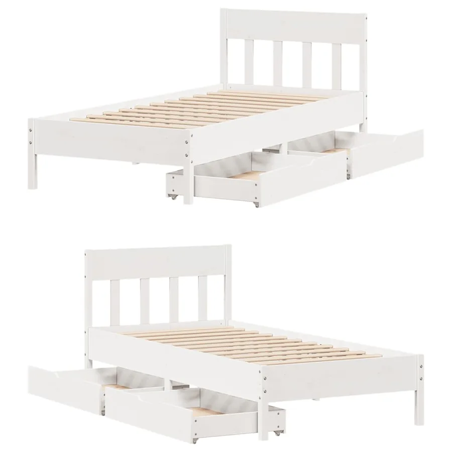 Cadre de lit sans matelas blanc 90x190 cm bois de pin massif - 9