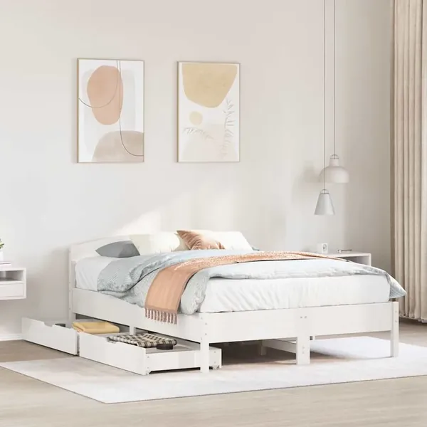 Cadre de lit sans matelas blanc 140x190 cm bois de pin massif