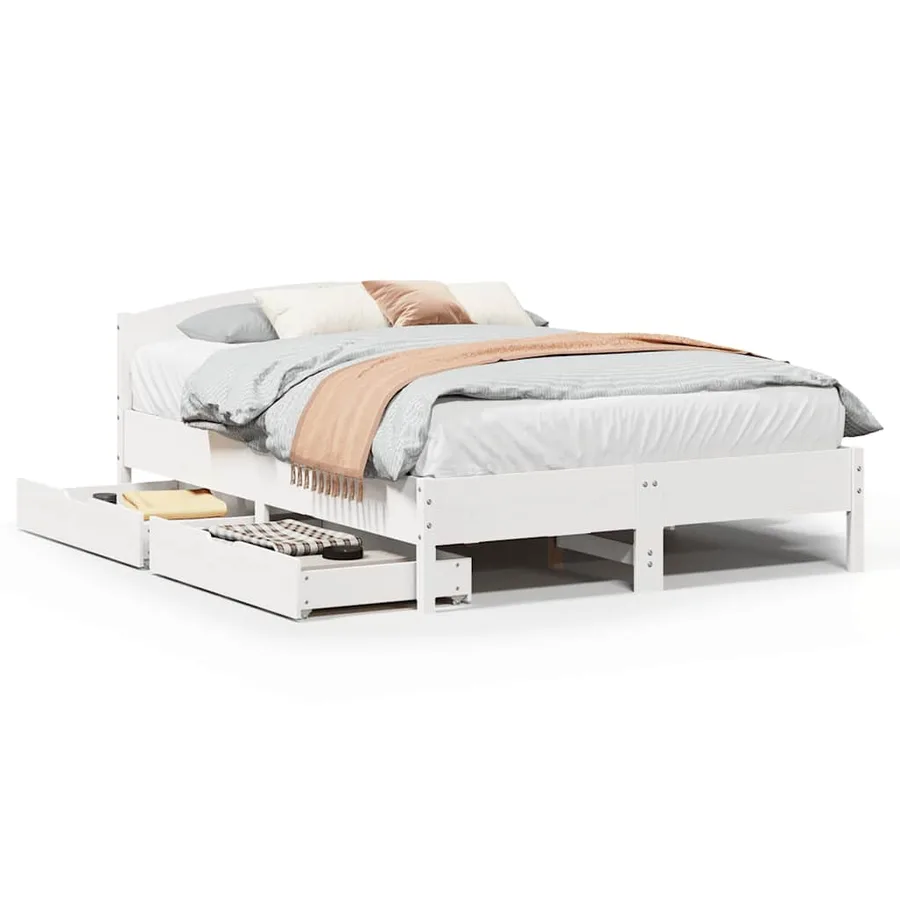 Cadre de lit sans matelas blanc 140x190 cm bois de pin massif - 2