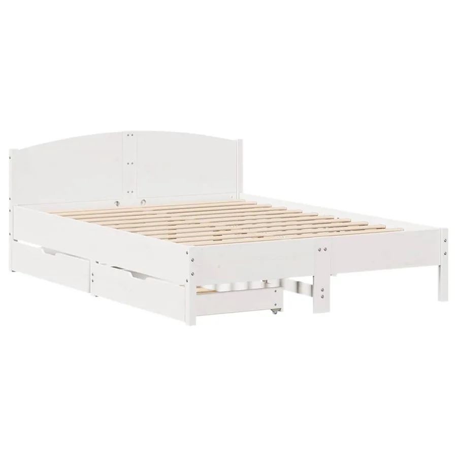 Cadre de lit sans matelas blanc 140x190 cm bois de pin massif - 3
