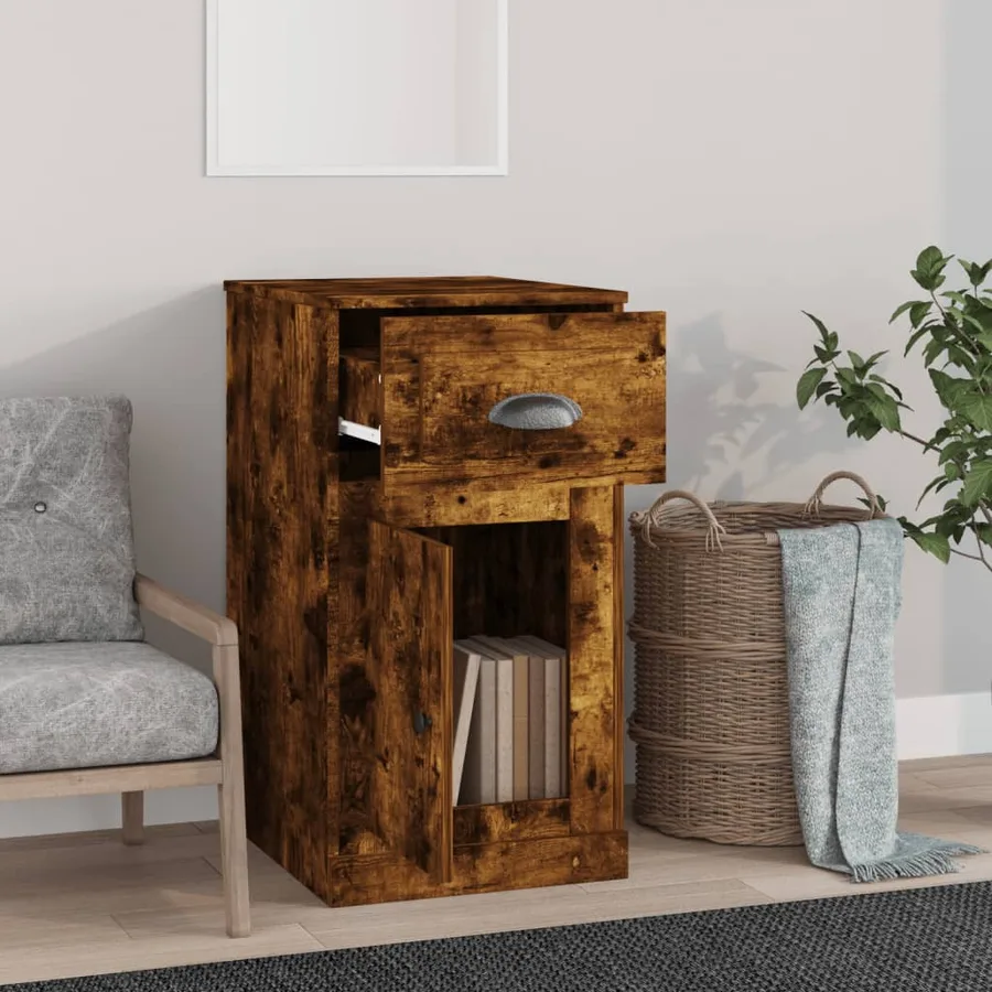 Armoire latérale avec tiroir chêne fumé 40x50x75 cm - 3