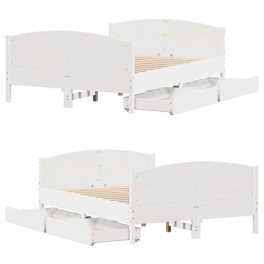 Cadre de lit sans matelas blanc 120x190 cm bois de pin massif - 9