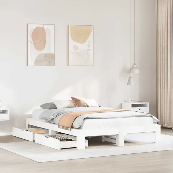 Cadre de lit sans matelas blanc 140x190 cm bois de pin massif