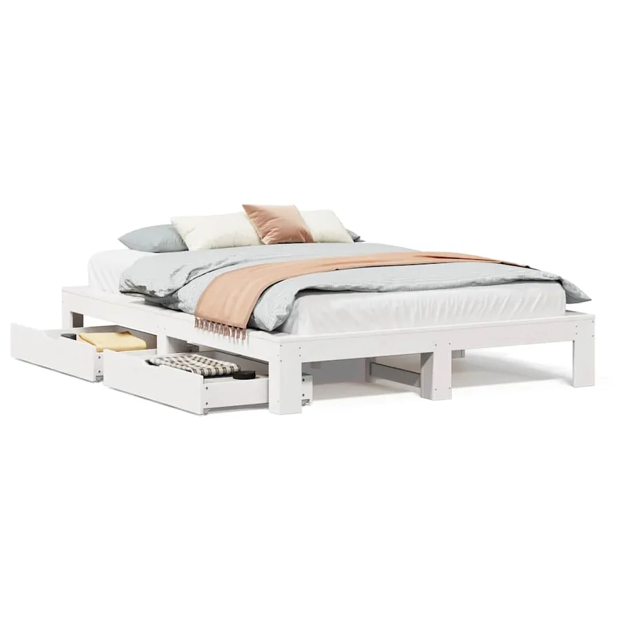 Cadre de lit sans matelas blanc 140x190 cm bois de pin massif - 2
