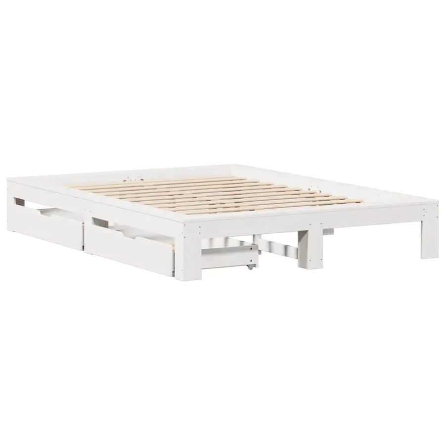 Cadre de lit sans matelas blanc 140x190 cm bois de pin massif - 3