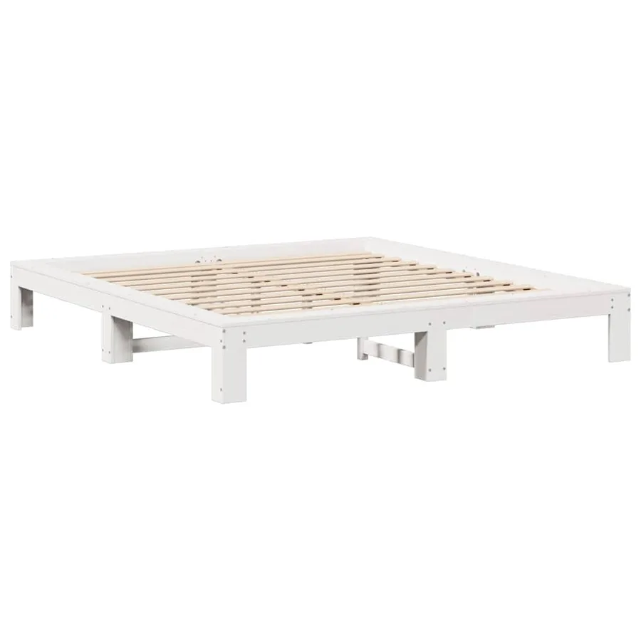 Cadre de lit sans matelas blanc 140x190 cm bois de pin massif - 5