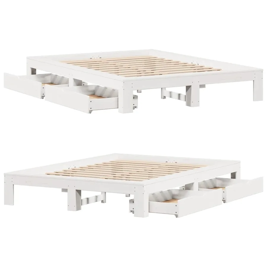 Cadre de lit sans matelas blanc 140x190 cm bois de pin massif - 9
