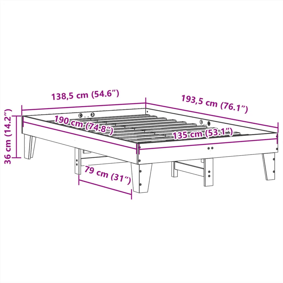 Cadre de lit sans matelas blanc 135x190 cm bois de pin massif - 9