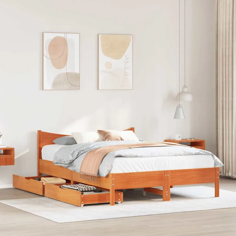 Cadre de lit avec tiroirs cire marron 140x190cm bois pin massif - 3