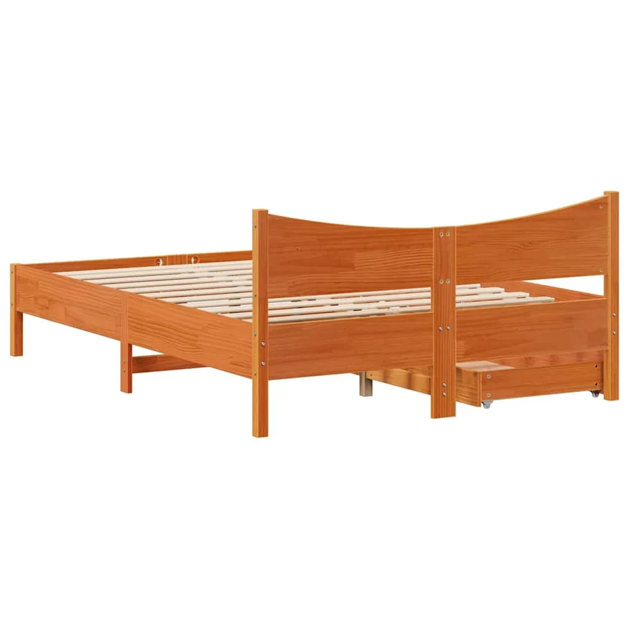 Cadre de lit avec tiroirs cire marron 120x190cm bois pin massif - 8
