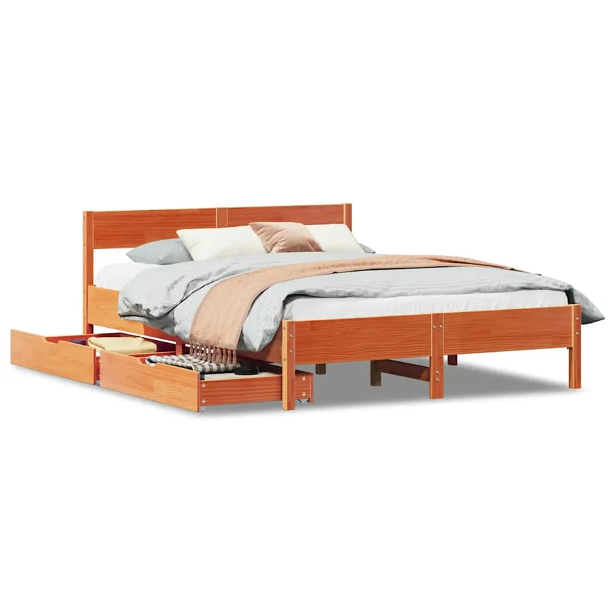 Cadre de lit sans matelas cire marron 135x190cm bois pin massif - 2