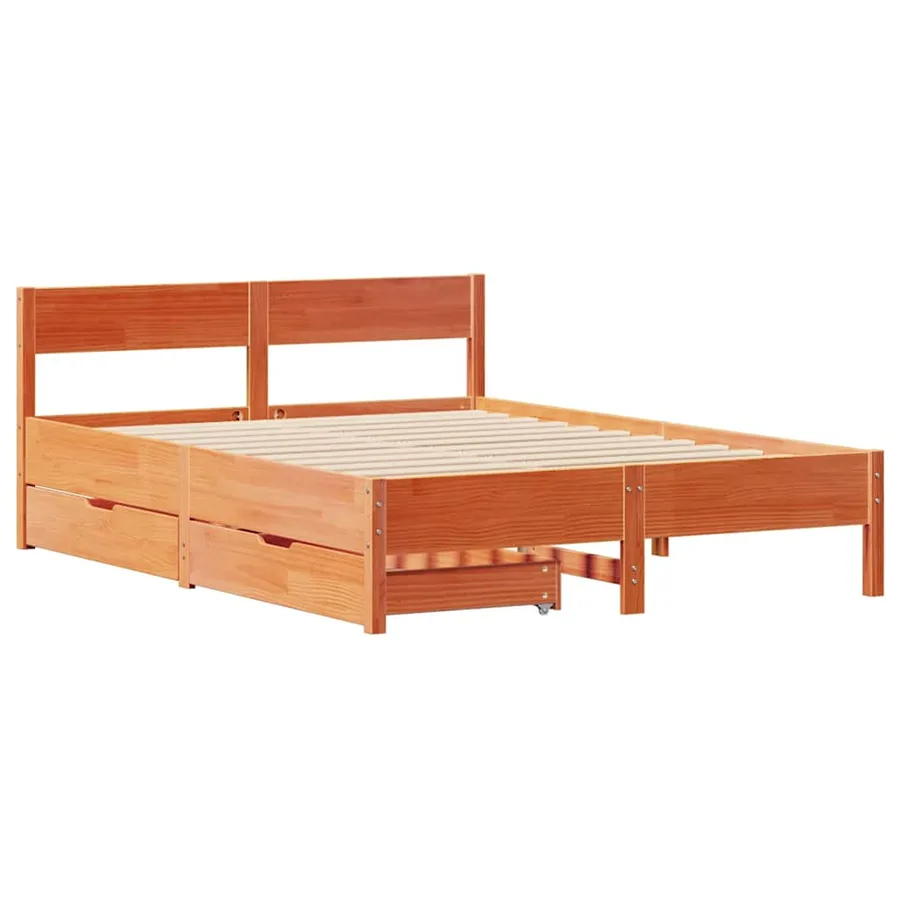 Cadre de lit sans matelas cire marron 135x190cm bois pin massif - 3