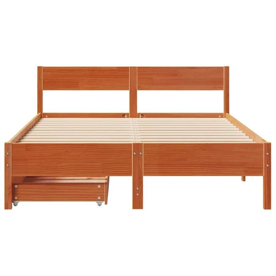 Cadre de lit sans matelas cire marron 135x190cm bois pin massif - 4