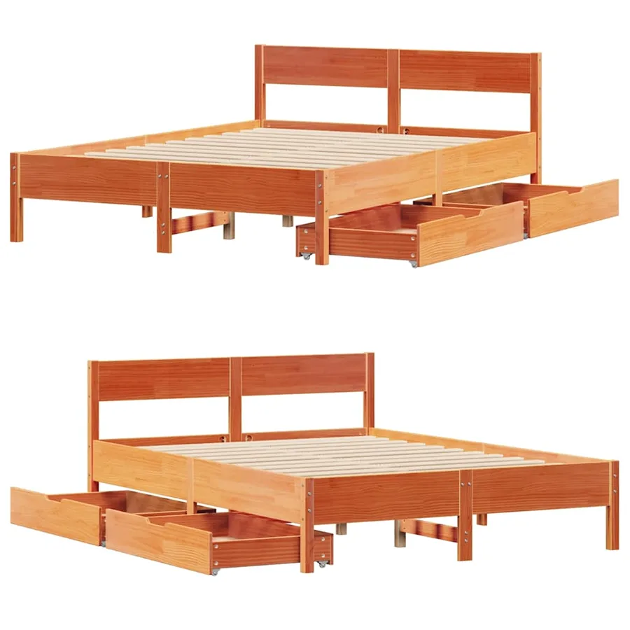 Cadre de lit sans matelas cire marron 135x190cm bois pin massif - 9