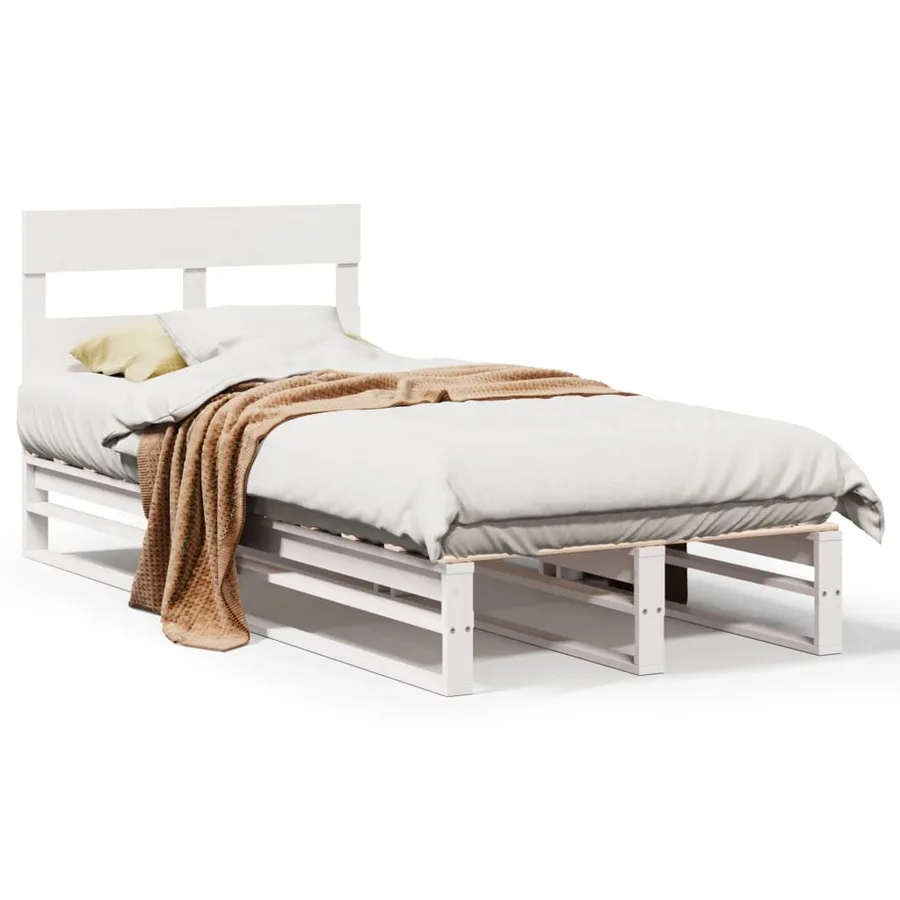 Cadre de lit sans matelas blanc 100x200 cm bois de pin massif - 2