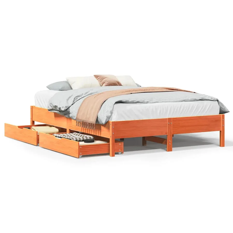 Cadre de lit sans matelas cire marron 140x190cm bois pin massif - 2