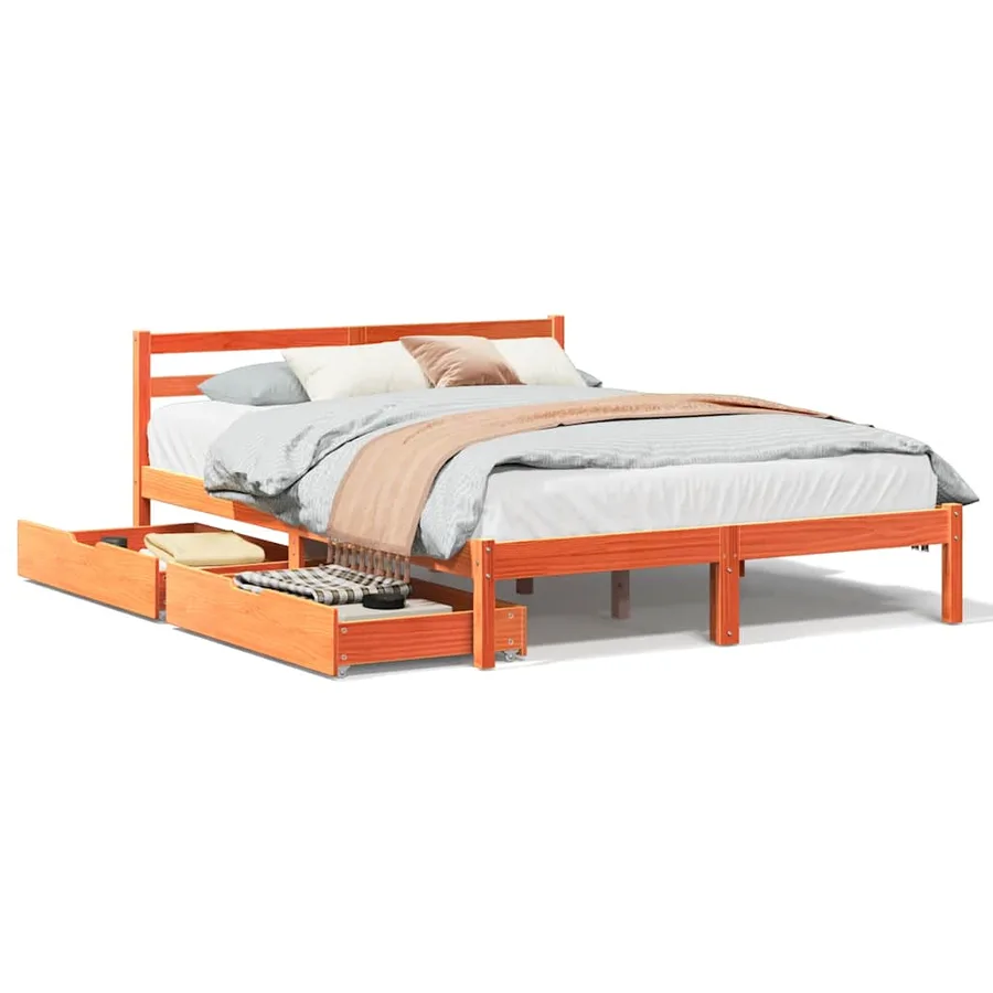 Cadre de lit sans matelas cire marron 120x190cm bois pin massif - 2