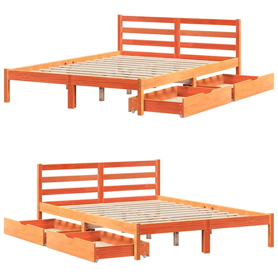 Cadre de lit sans matelas cire marron 120x190cm bois pin massif - 9