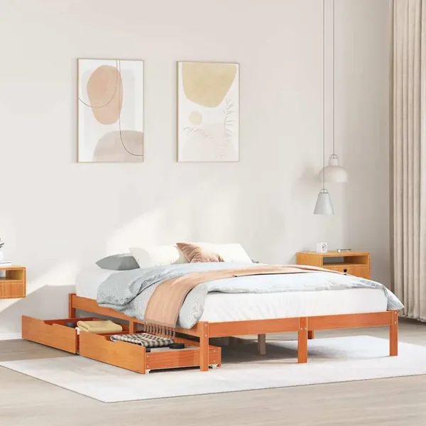 Cadre de lit sans matelas cire marron 120x190cm bois pin massif