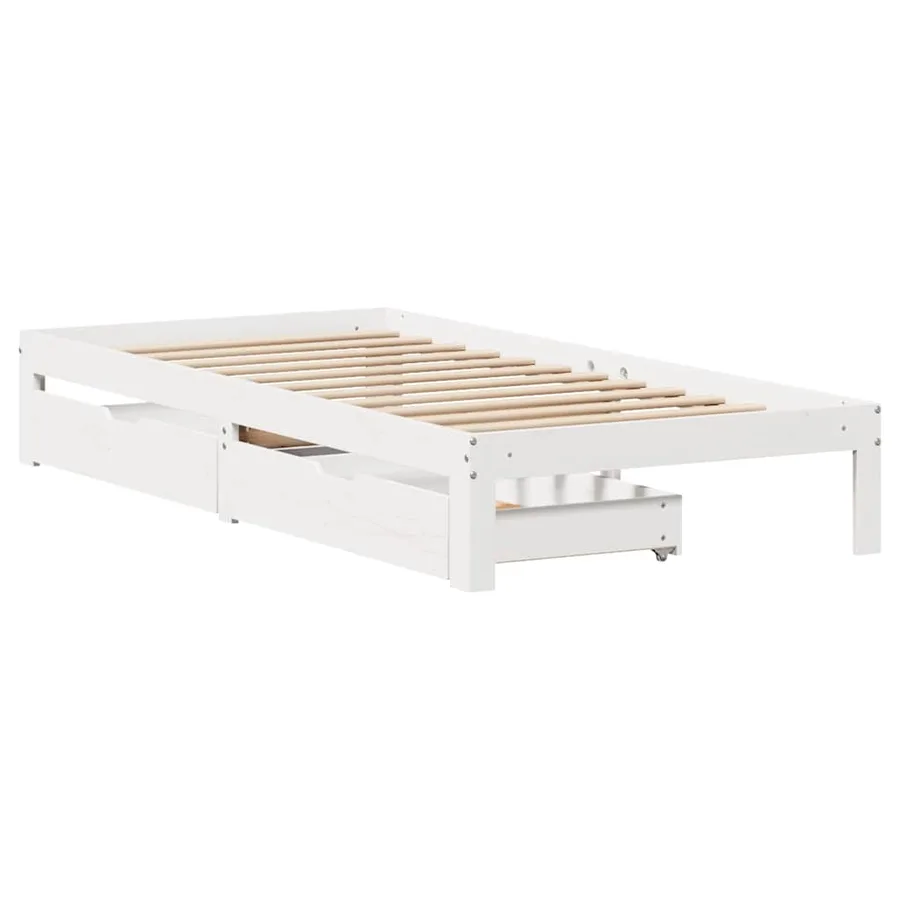 Cadre de lit avec tiroirs sans matelas blanc 75x190 cm - 3